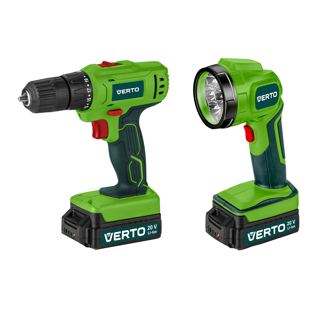 Дриль-шурупокрут акумуляторний VERTO 20В 44Hm, 2 АКБ 1.5Аг, 50G291